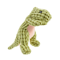 Brinquedo de pelúcia para cachorro em forma de dinossauro Tiranossauro Rex, feito com tecido fofo de cor verde-oliva. O dinossauro possui olhos pretos bordados e uma barriga na cor rosa claro exposta. Projetado para ser macio e durável, o brinquedo é adequado para brincadeiras e mordidas de pets, exibindo uma postura ereta e amigável.