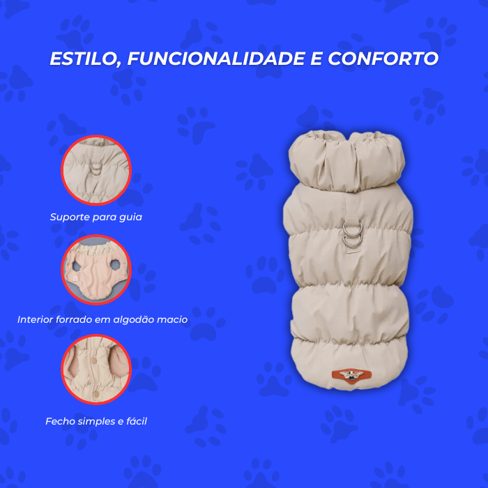 Roupinha Pet Inverno Coletinho Acolchoado com Suporte para Guia