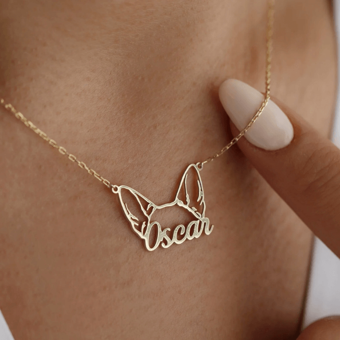 Colar Pingente Ouro Personalizado com a Orelha e Nome do seu Cachorro