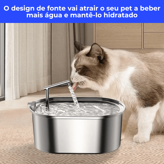 Fonte de Água para Gatos Automática 3.2L em Aço Inoxidável